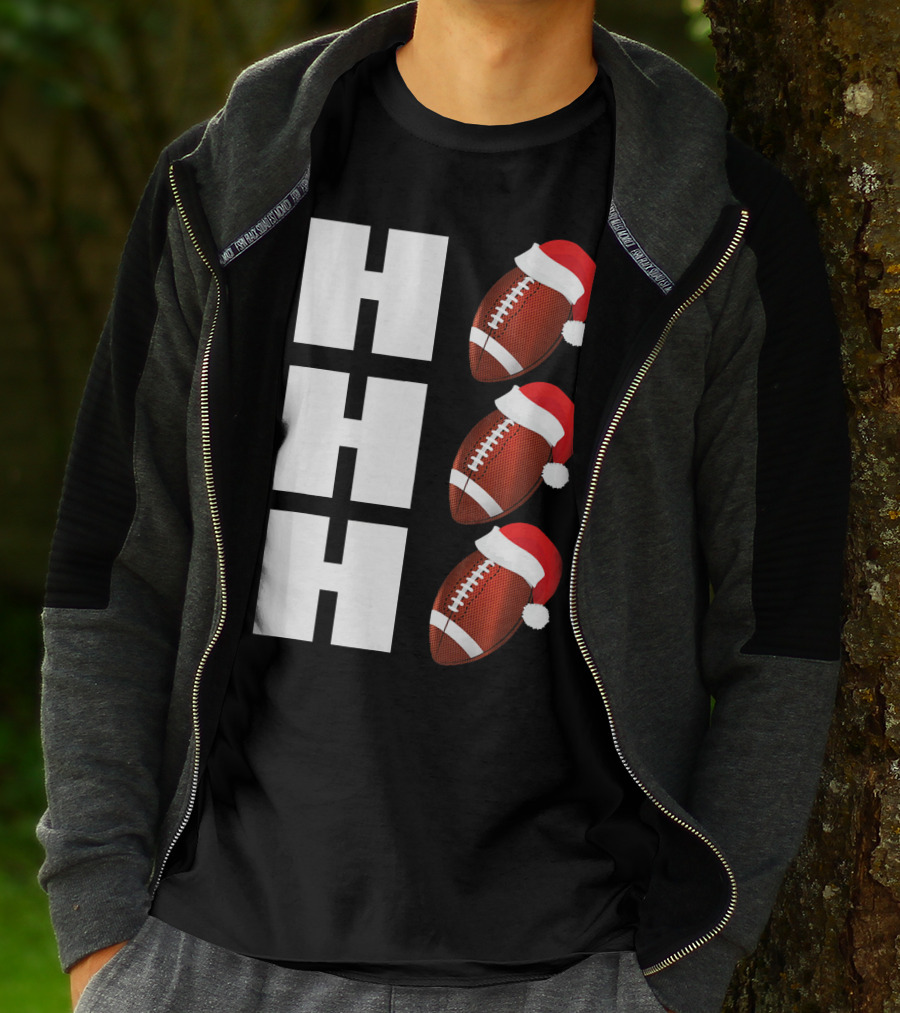 HO HO HO Santa Hat Football Christmas Humor T-Shirt