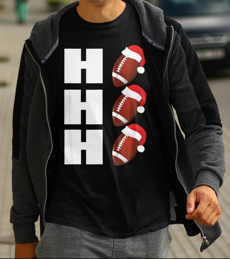HO HO HO Santa Hat Football Christmas Humor T-Shirt