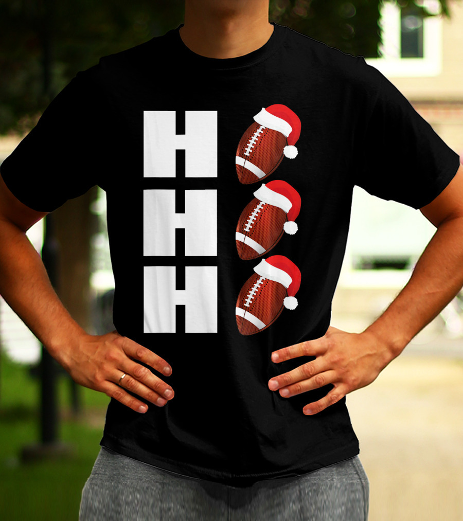 HO HO HO Santa Hat Football Christmas Humor T-Shirt