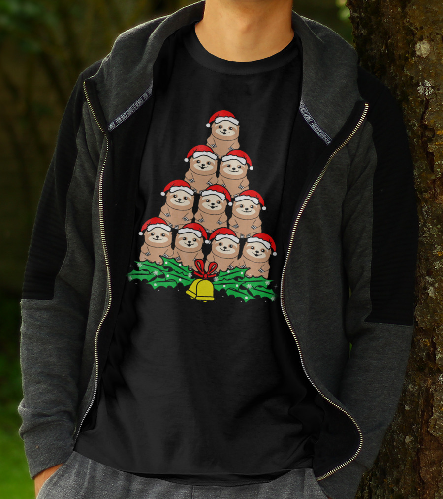 Christmas Tree Of Santa Hat Sloths For Xmas Lovers T-Shirt