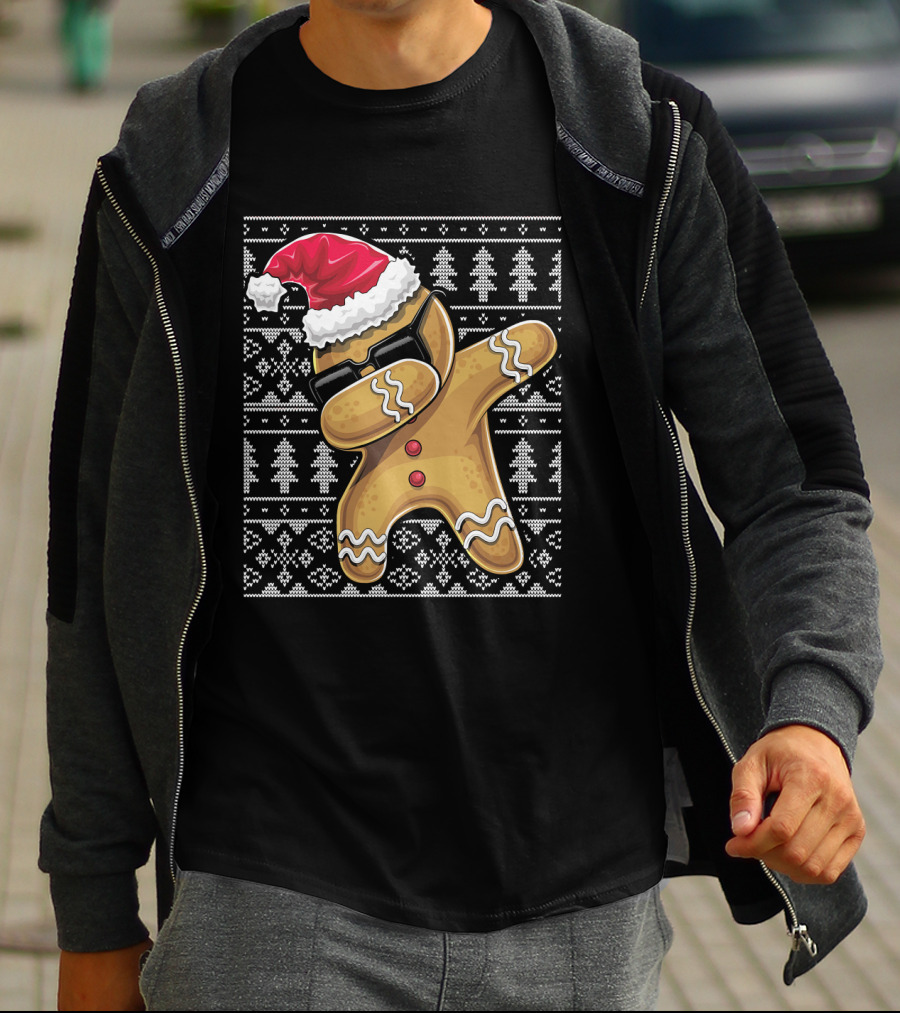 Ugly Christmas Dabbing Gingerbread Cookie Santa Hat T-Shirt