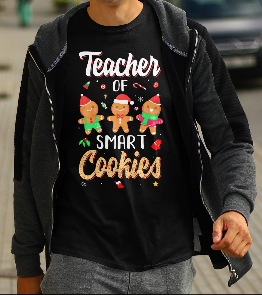 Teacher Of Smart Cookies Christmas Gingerbread Fun T-Shirt