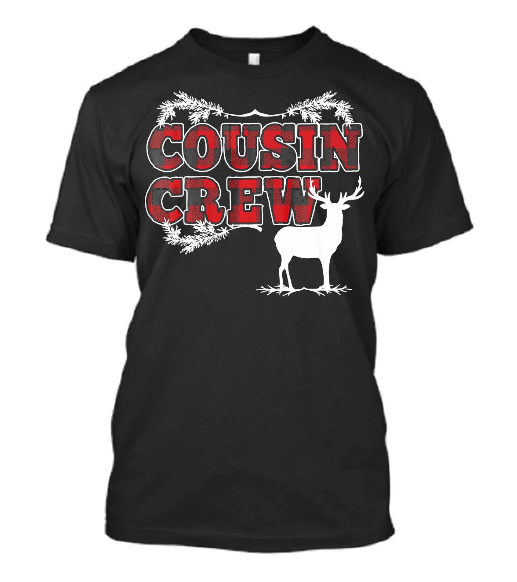 Cousin Crew Plaid Deer Antlers Holiday T-Shirt