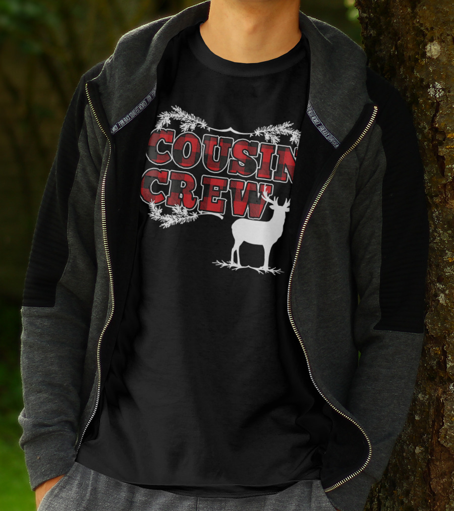 Cousin Crew Plaid Deer Antlers Holiday T-Shirt