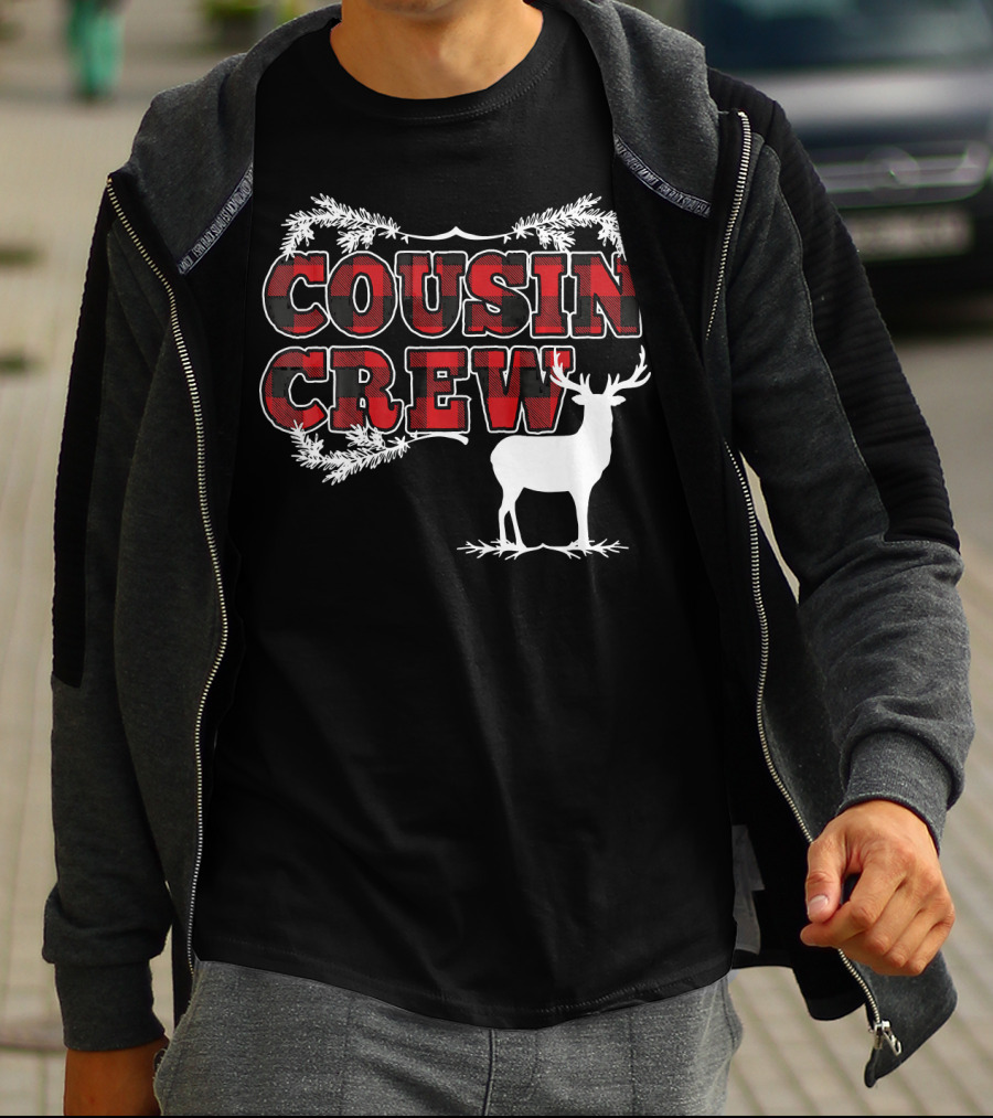 Cousin Crew Plaid Deer Antlers Holiday T-Shirt