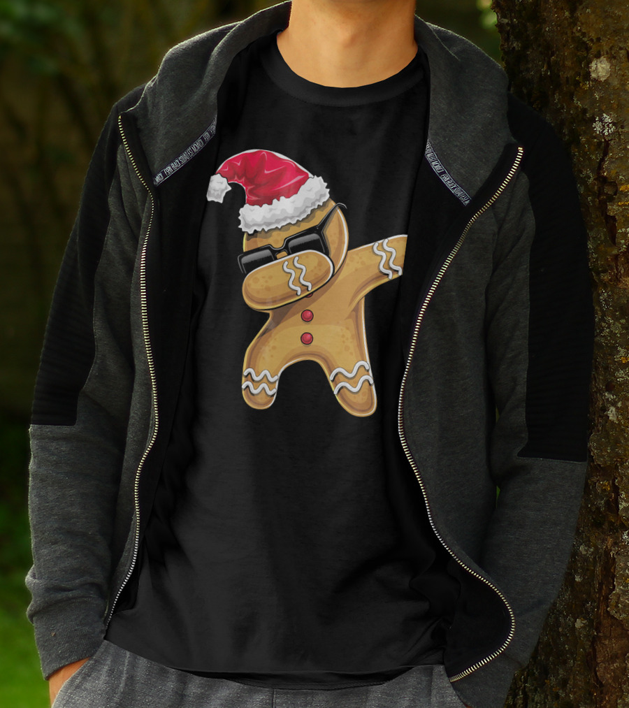 Santa Hat Dabbing Gingerbread Man Holiday Baking T-Shirt