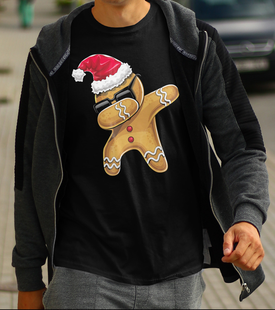 Santa Hat Dabbing Gingerbread Man Holiday Baking T-Shirt