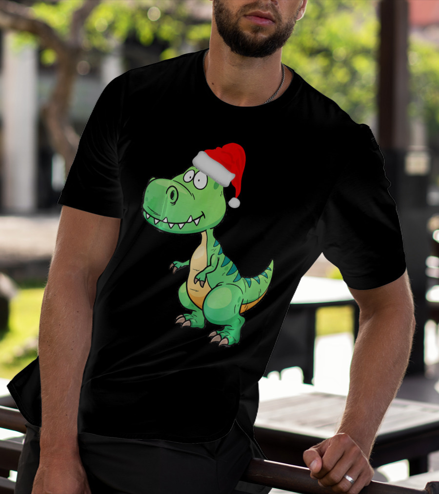 Santa Dinosaur Christmas T-Rex With Santa Hat T-Shirt