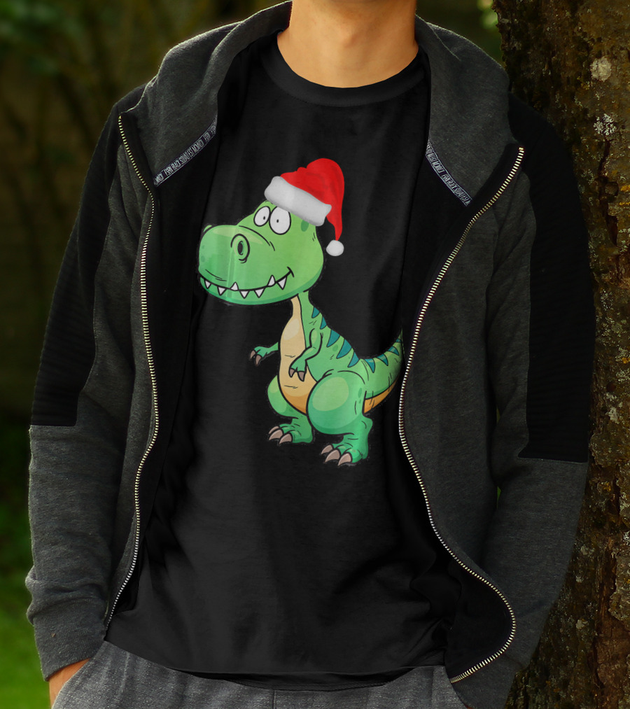 Santa Dinosaur Christmas T-Rex With Santa Hat T-Shirt