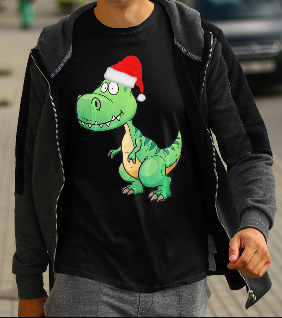 Santa Dinosaur Christmas T-Rex With Santa Hat T-Shirt