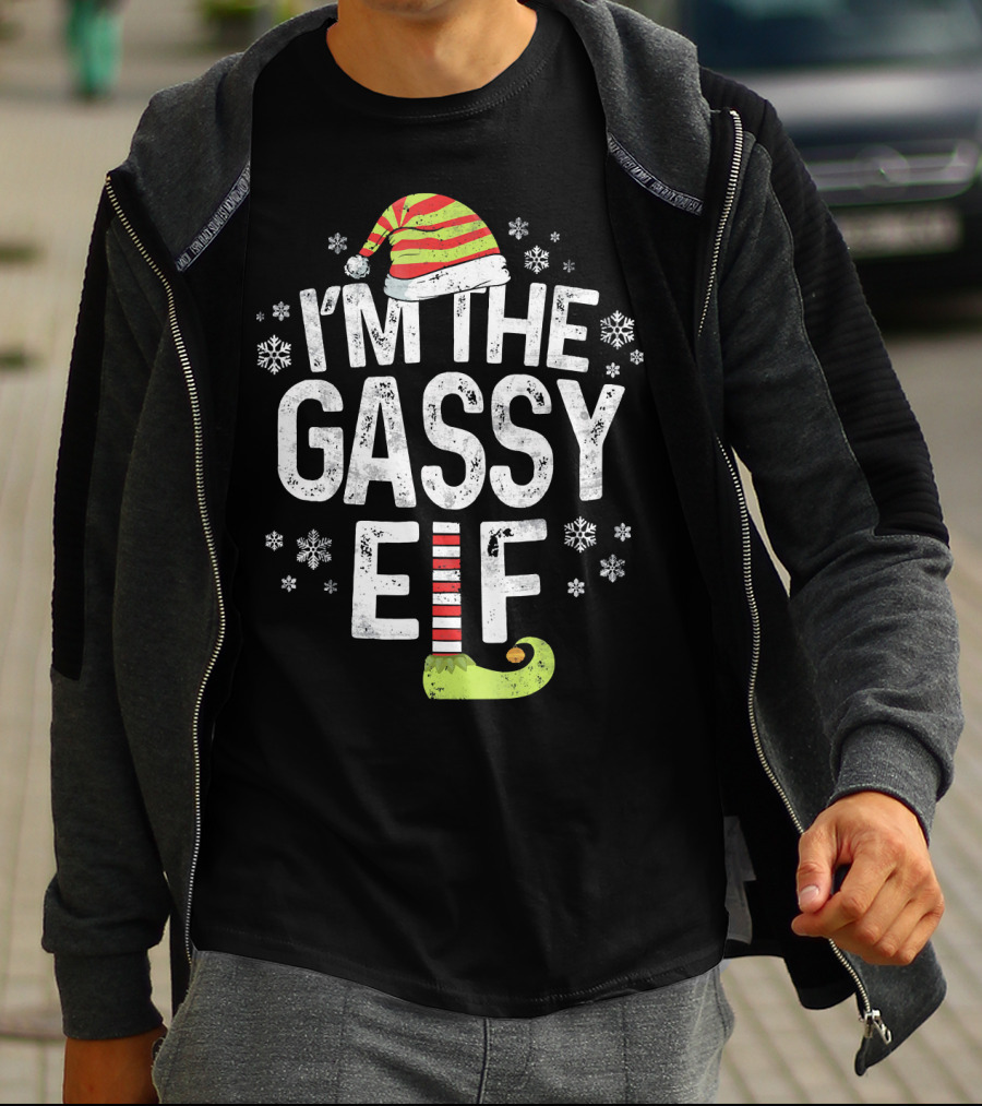 I'm The Gassy Elf Christmas Hat And Shoe With Snowflakes T-Shirt