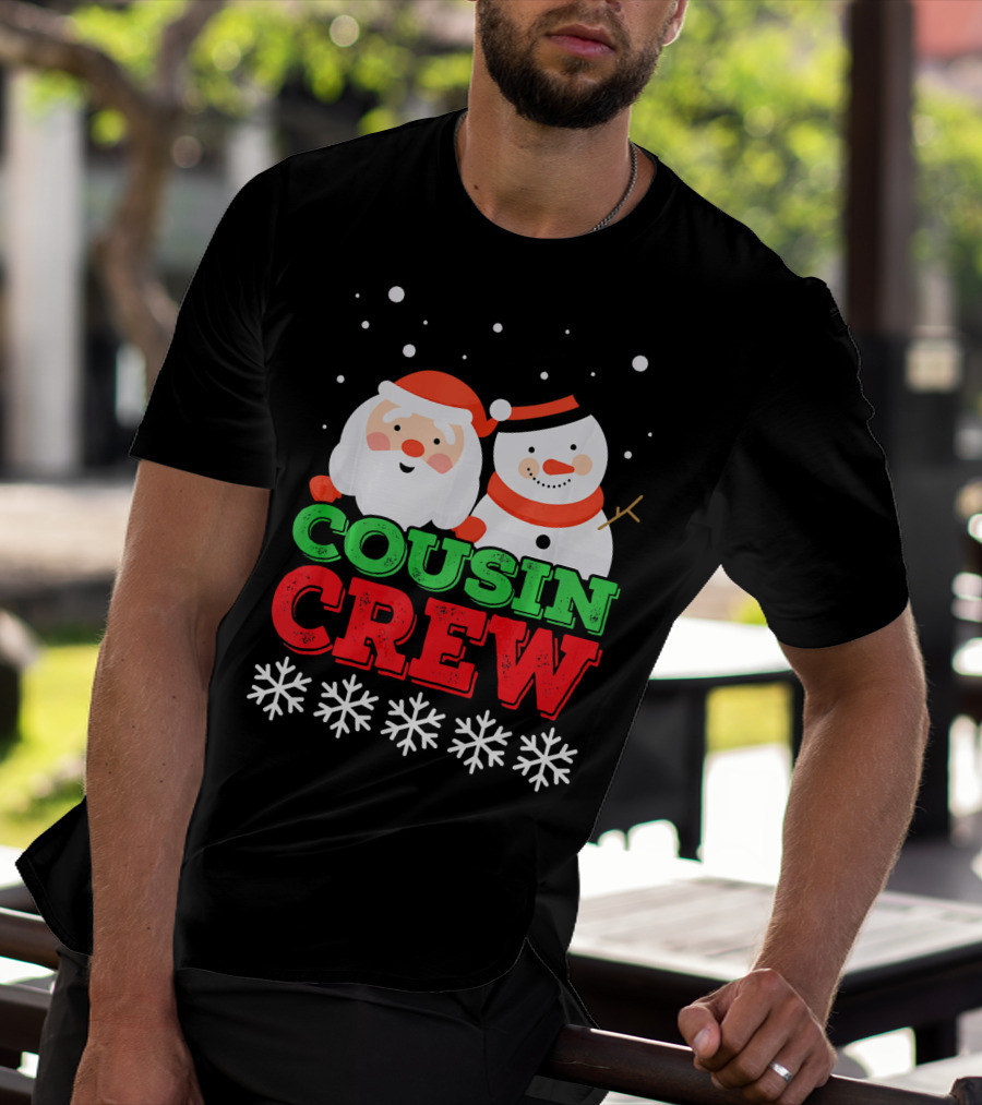 Cousin Crew Santa Snowman Christmas Party Snowflakes T-Shirt