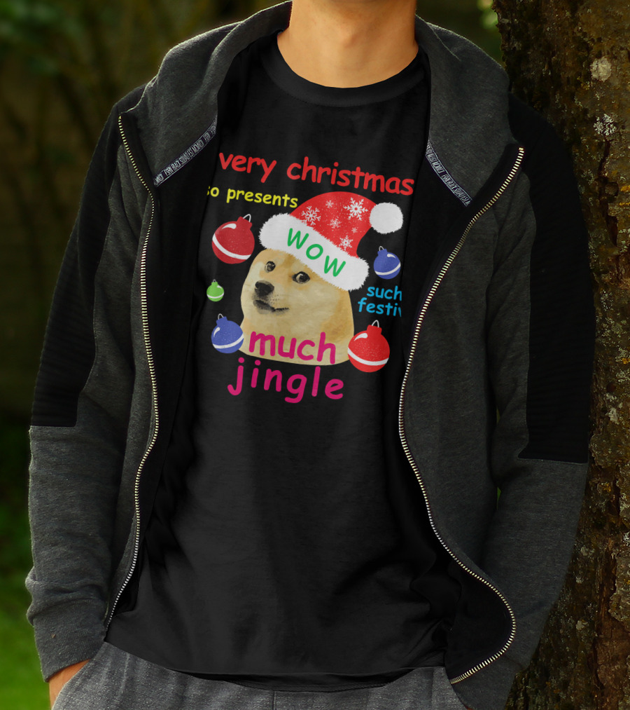 Very Christmas So Presents Wow Much Jingle Such Festive Doge Santa T-Shirt