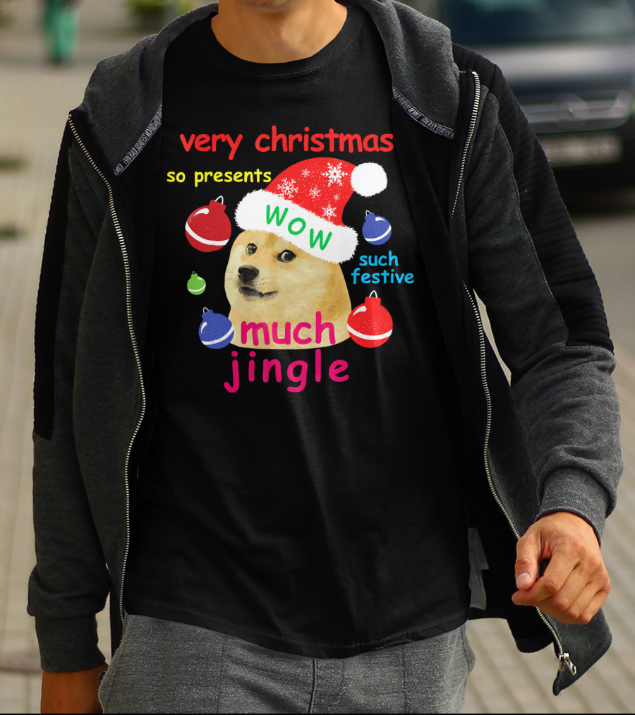 Very Christmas So Presents Wow Much Jingle Such Festive Doge Santa T-Shirt