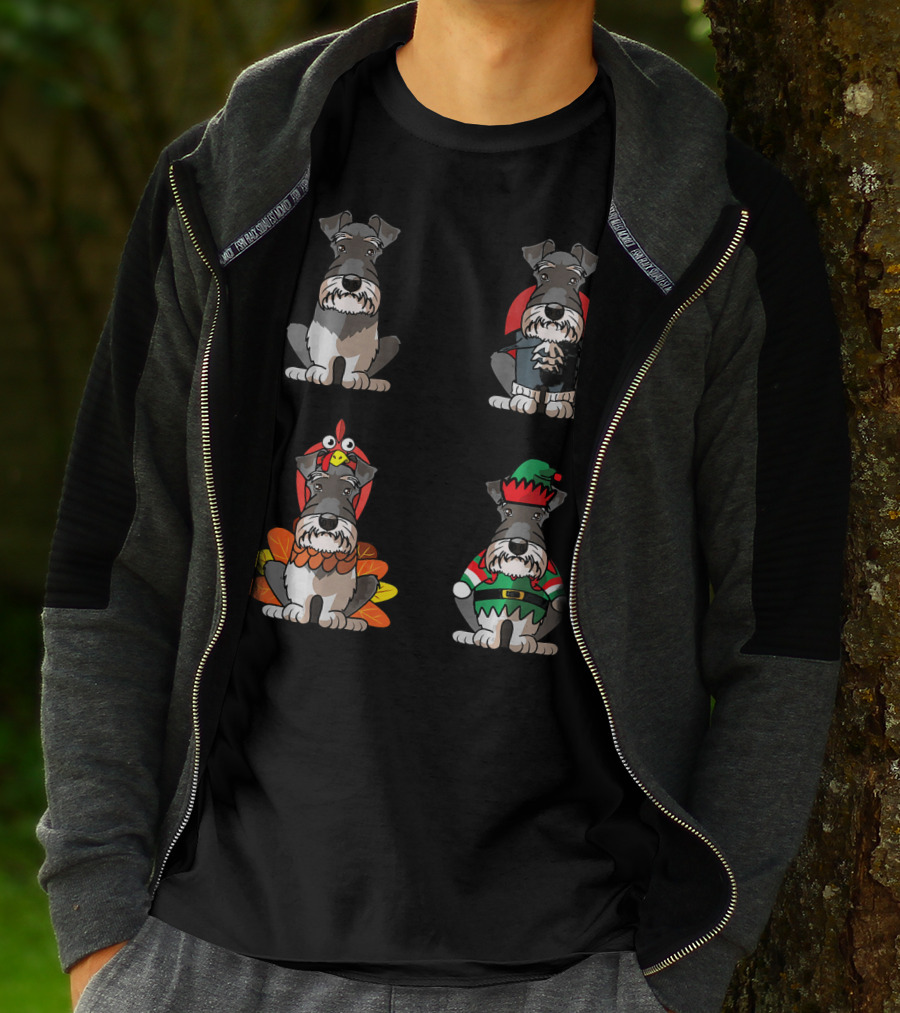 Miniature Schnauzer Seasons Halloween Thanksgiving Christmas Outfits T-Shirt