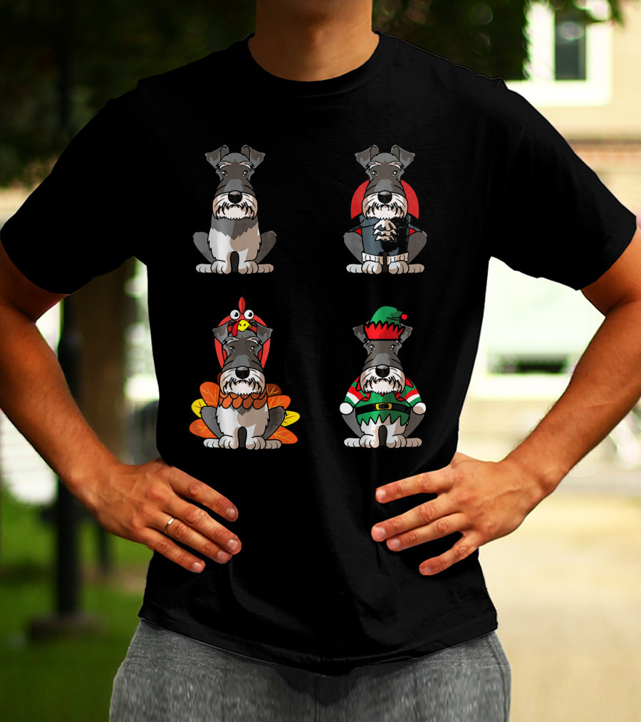 Miniature Schnauzer Seasons Halloween Thanksgiving Christmas Outfits T-Shirt