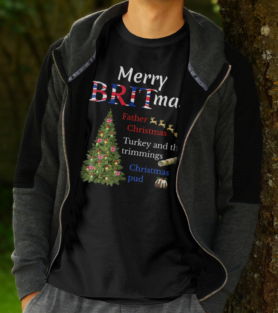 Merry Britmas Father Christmas Turkey And Trimmings Christmas Pud T-Shirt