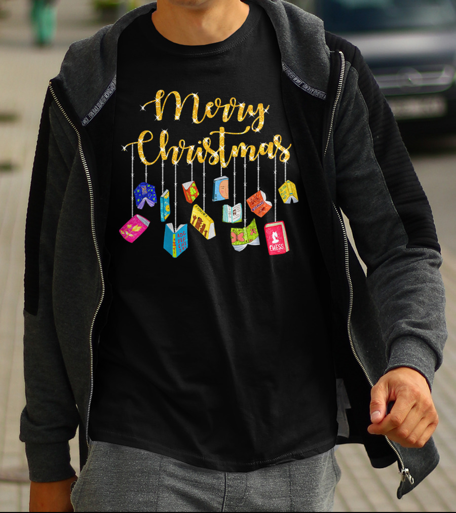 Merry Christmas Happy Reading Books Ornaments T-Shirt