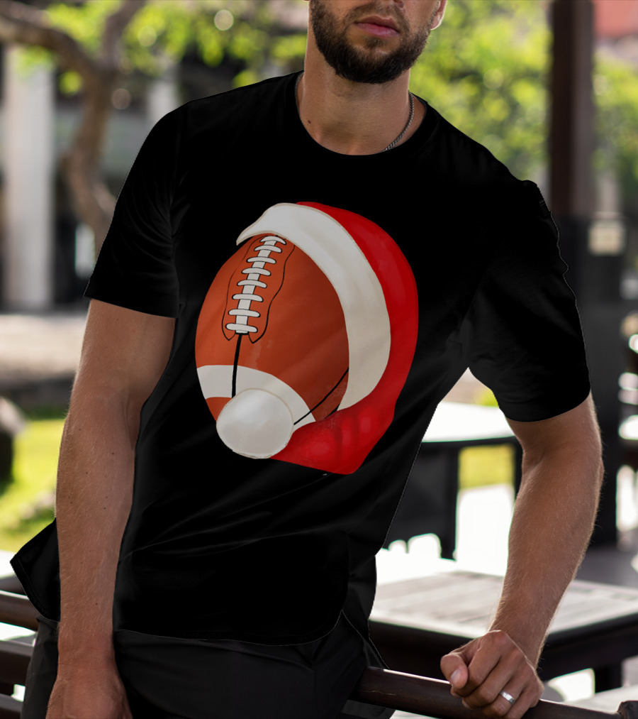 American Football Santa Hat Christmas T-Shirt