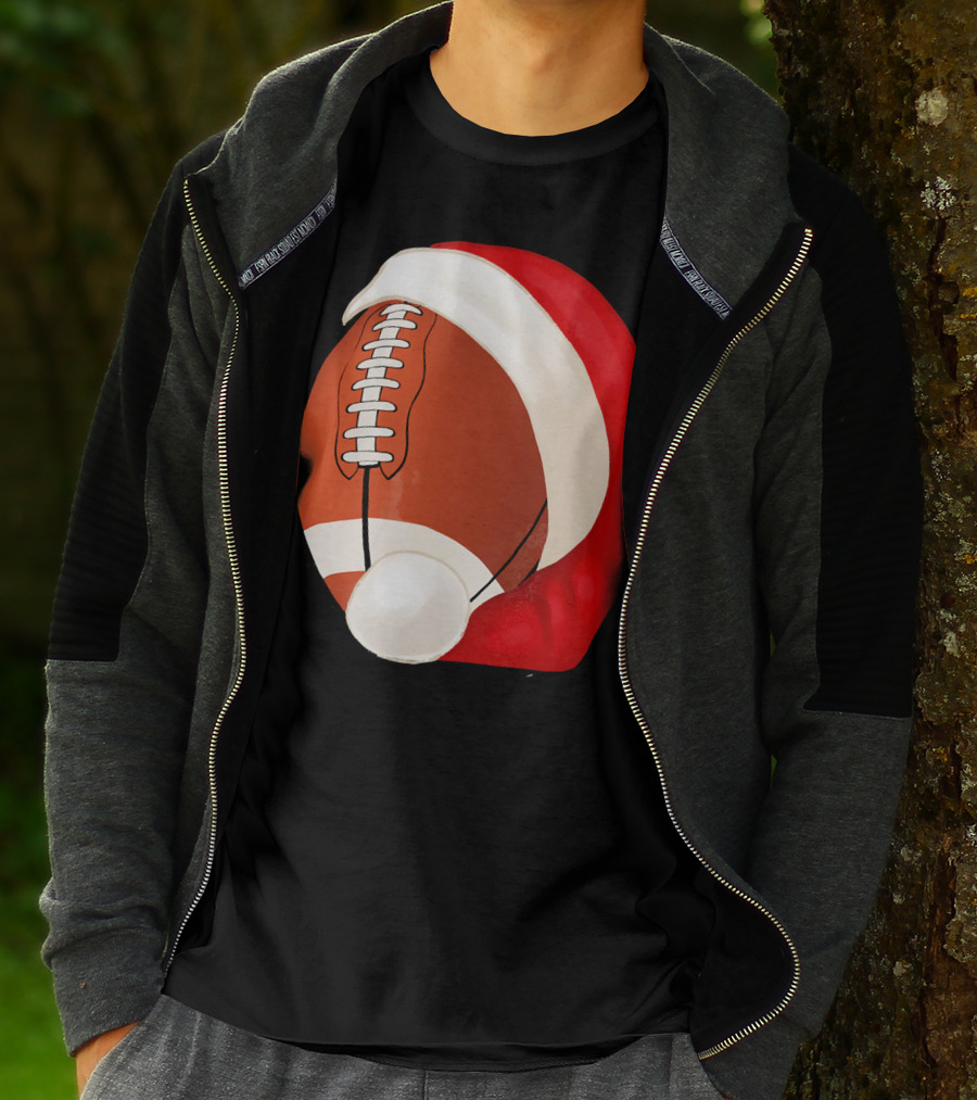 American Football Santa Hat Christmas T-Shirt