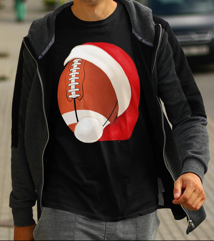 American Football Santa Hat Christmas T-Shirt