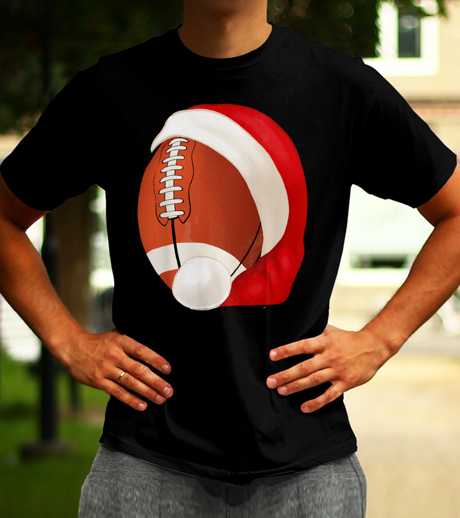 American Football Santa Hat Christmas T-Shirt