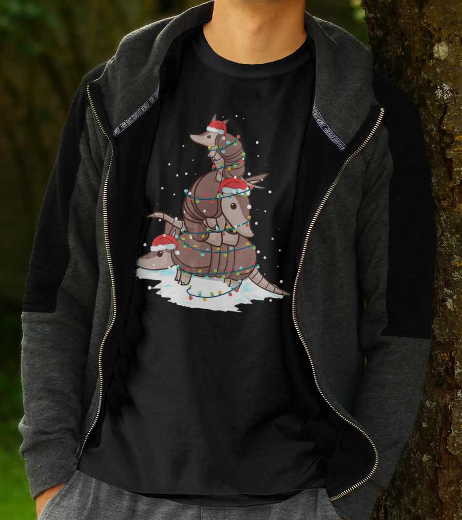 Armadillo Santa Christmas Light Tree Stack T-Shirt