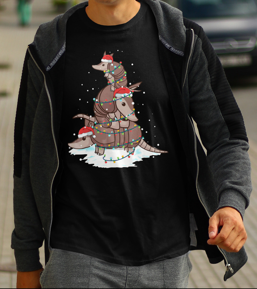 Armadillo Santa Christmas Light Tree Stack T-Shirt