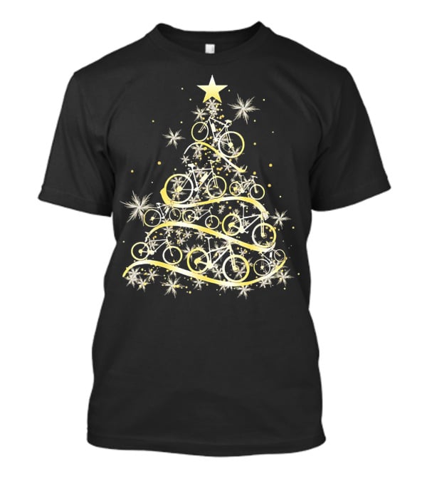 Bicycle Tree Christmas Biker Bike Festive Holiday Star T-Shirt