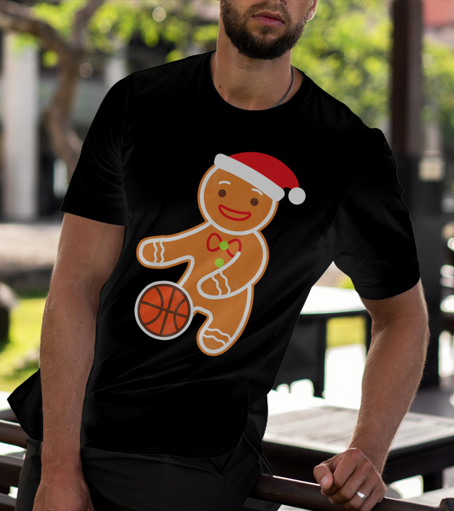 Basketball Gingerbread Player Santa Hat Gingerbread Man T-Shirt