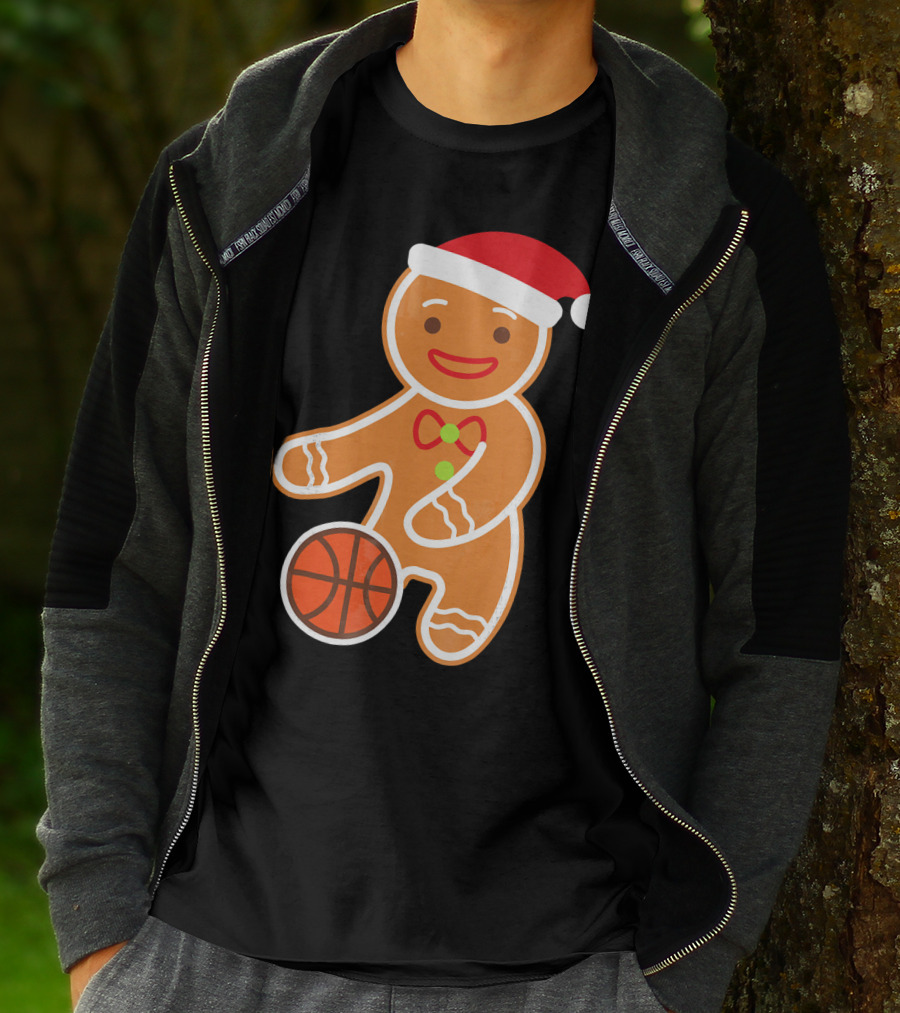 Basketball Gingerbread Player Santa Hat Gingerbread Man T-Shirt