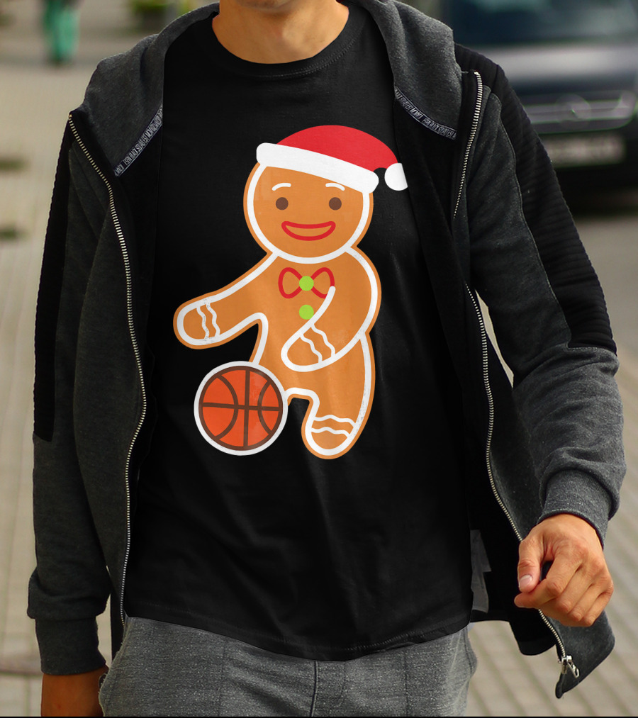 Basketball Gingerbread Player Santa Hat Gingerbread Man T-Shirt