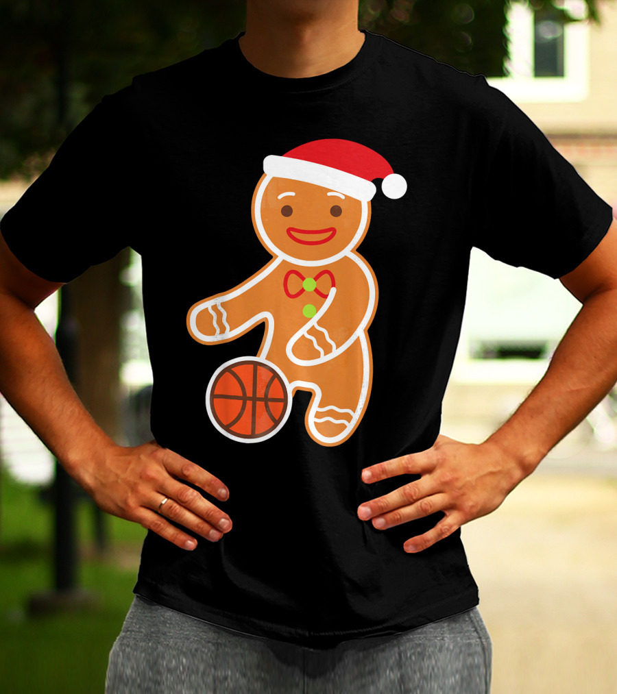 Basketball Gingerbread Player Santa Hat Gingerbread Man T-Shirt