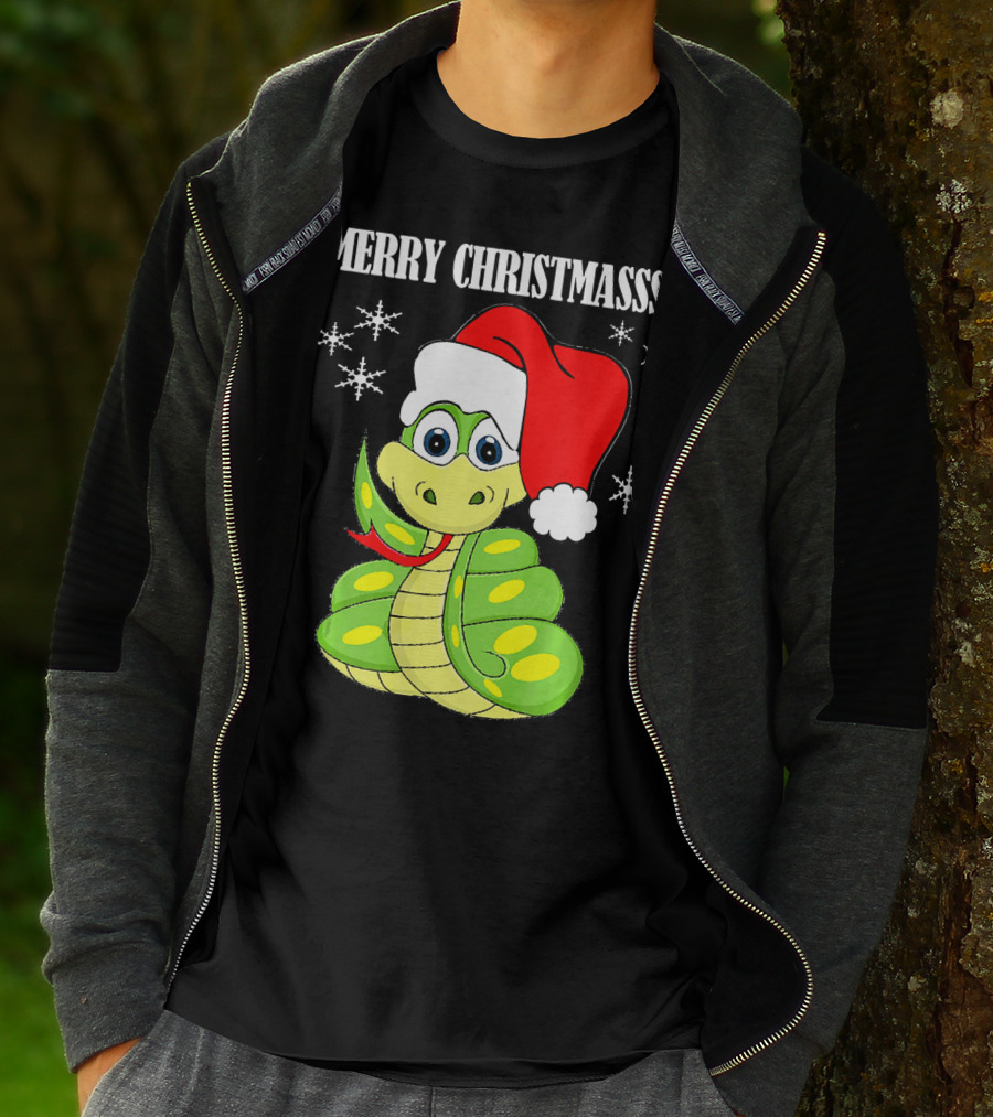 Merry Christmassss Snake Cute Snak Santa Hat Snowflakes T-Shirt