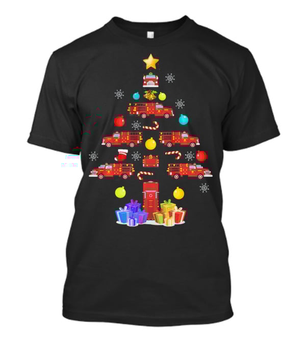 Funny Firefighter Christmas Tree Ornament Fire Truck Star Gifts T-Shirt