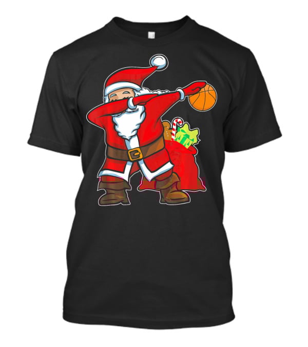 Christmas Dabbing Santa Holding Basketball With Gifts T-Shirt