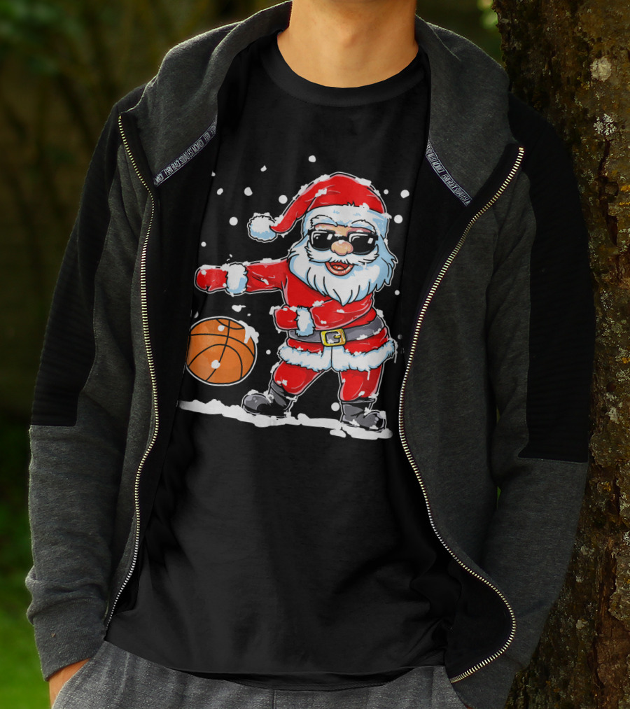 Santa Flossing With Basketball In Snowy Christmas Scene T-Shirt