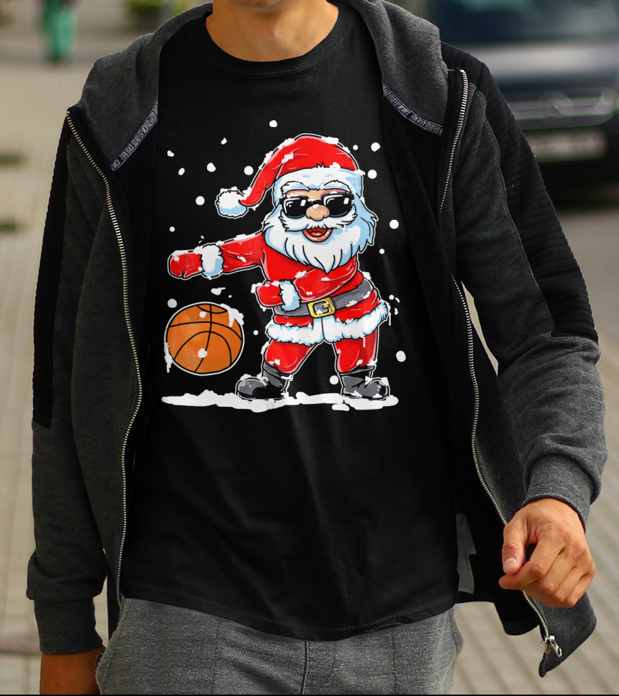 Santa Flossing With Basketball In Snowy Christmas Scene T-Shirt