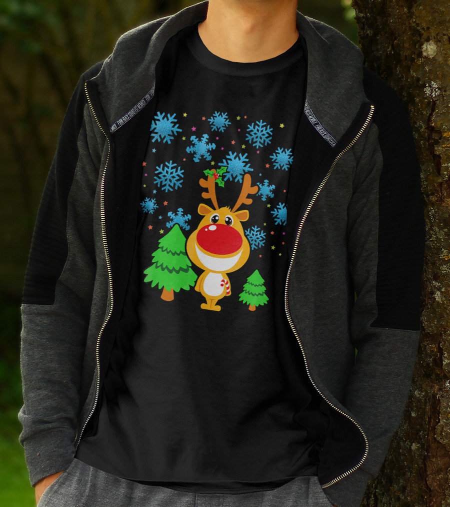 Christmas Reindeer With Snowflakes And Trees Family Matching T-Shirt