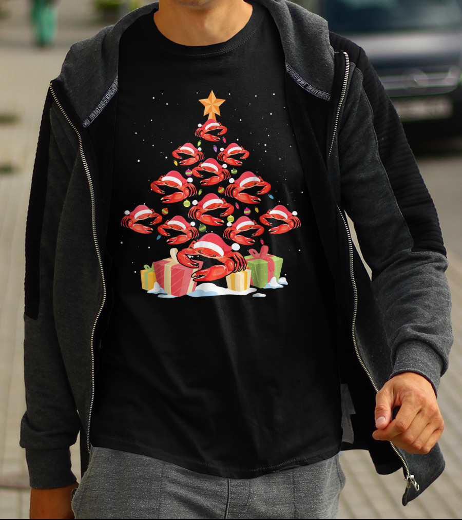 Funny Crab Christmas Tree Santa Lights Gifts Star T-Shirt