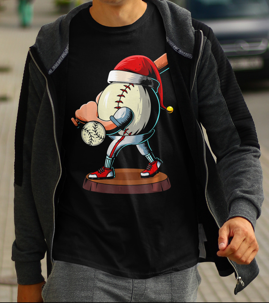 Christmas Baseball Batter Santa With Red Shoes And Bat T-Shirt