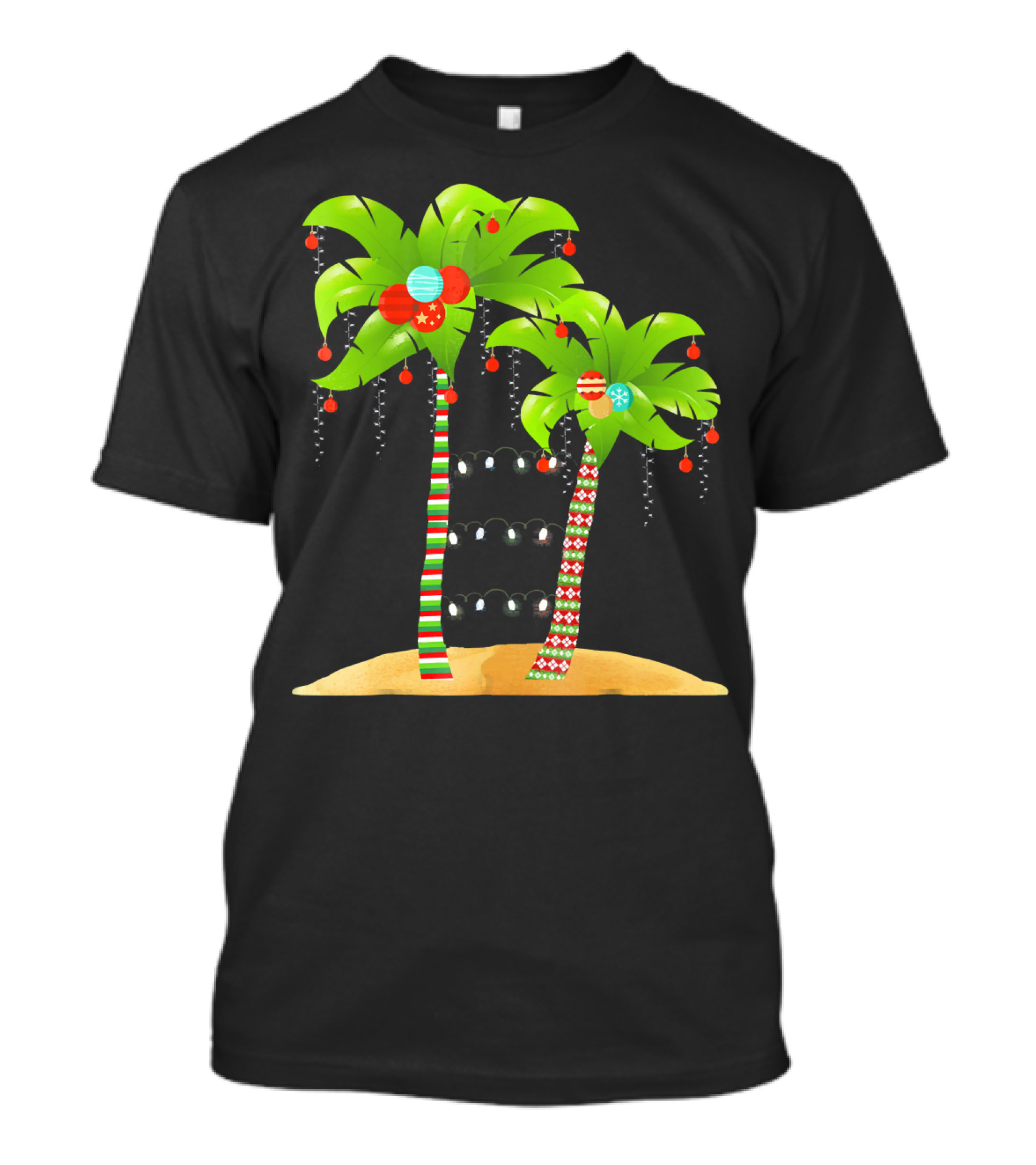Christmas Tree Palm Mele Kalikimaka Palm Trees With Ornaments And Lights T-Shirt