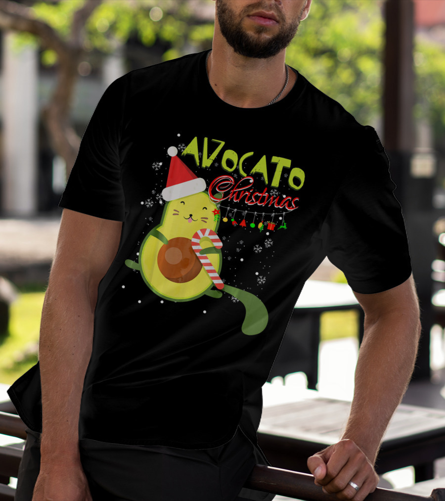 Avocato Christmas Funny Cute Cat Avocado Vegan T-Shirt