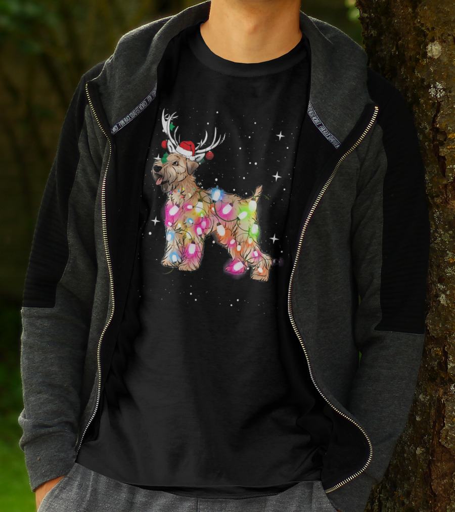 Christmas Lights Soft Coated Wheaten Terrier Santa Hat Antlers Snowflakes T-Shirt