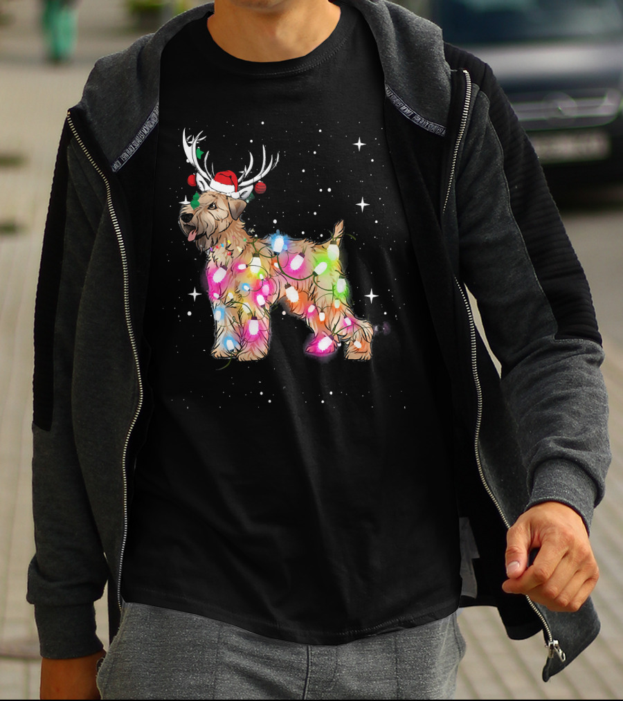Christmas Lights Soft Coated Wheaten Terrier Santa Hat Antlers Snowflakes T-Shirt