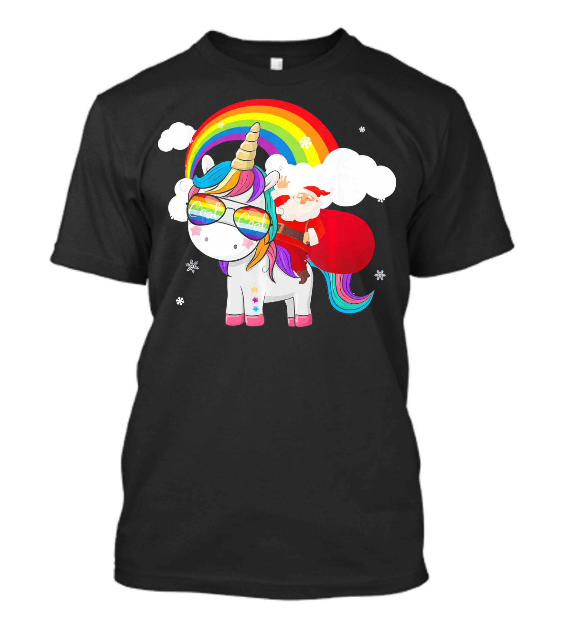 Cool Santa Riding Unicorn Rainbow Christmas Cos T-Shirt