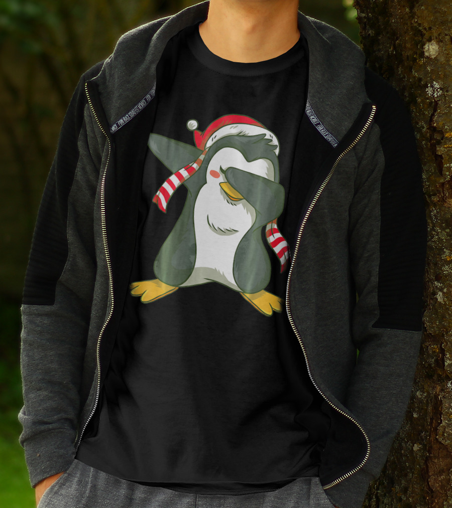 Dabbing Penguin Dab Dance Santa Hat Christmas T-Shirt