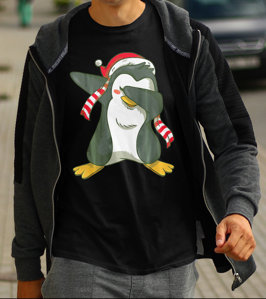 Dabbing Penguin Dab Dance Santa Hat Christmas T-Shirt