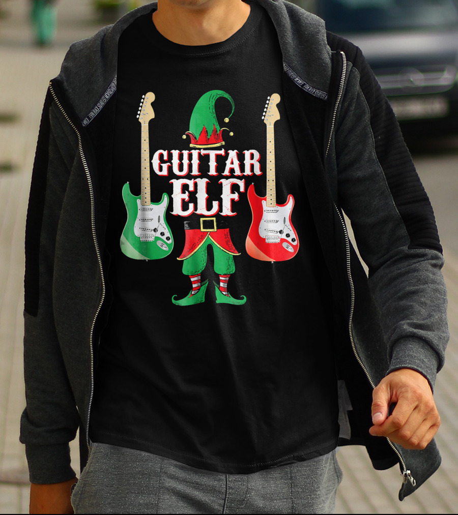 Guitar Elf With Red And Green Electric Guitars T-Shirt