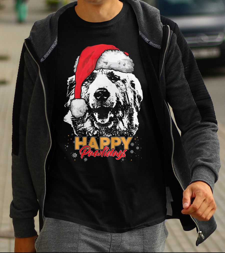 Happy Pawlidays Funny Christmas Great Pyrenees Santa Hat T-Shirt